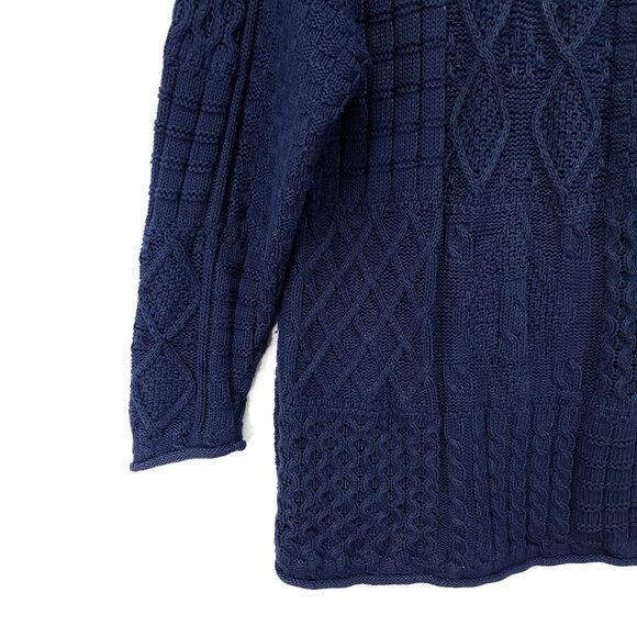 Blarney Woollen Mills Fisherman Cable Knit Sweater Medium Blue Tunic Pullover - Picture 11 of 12